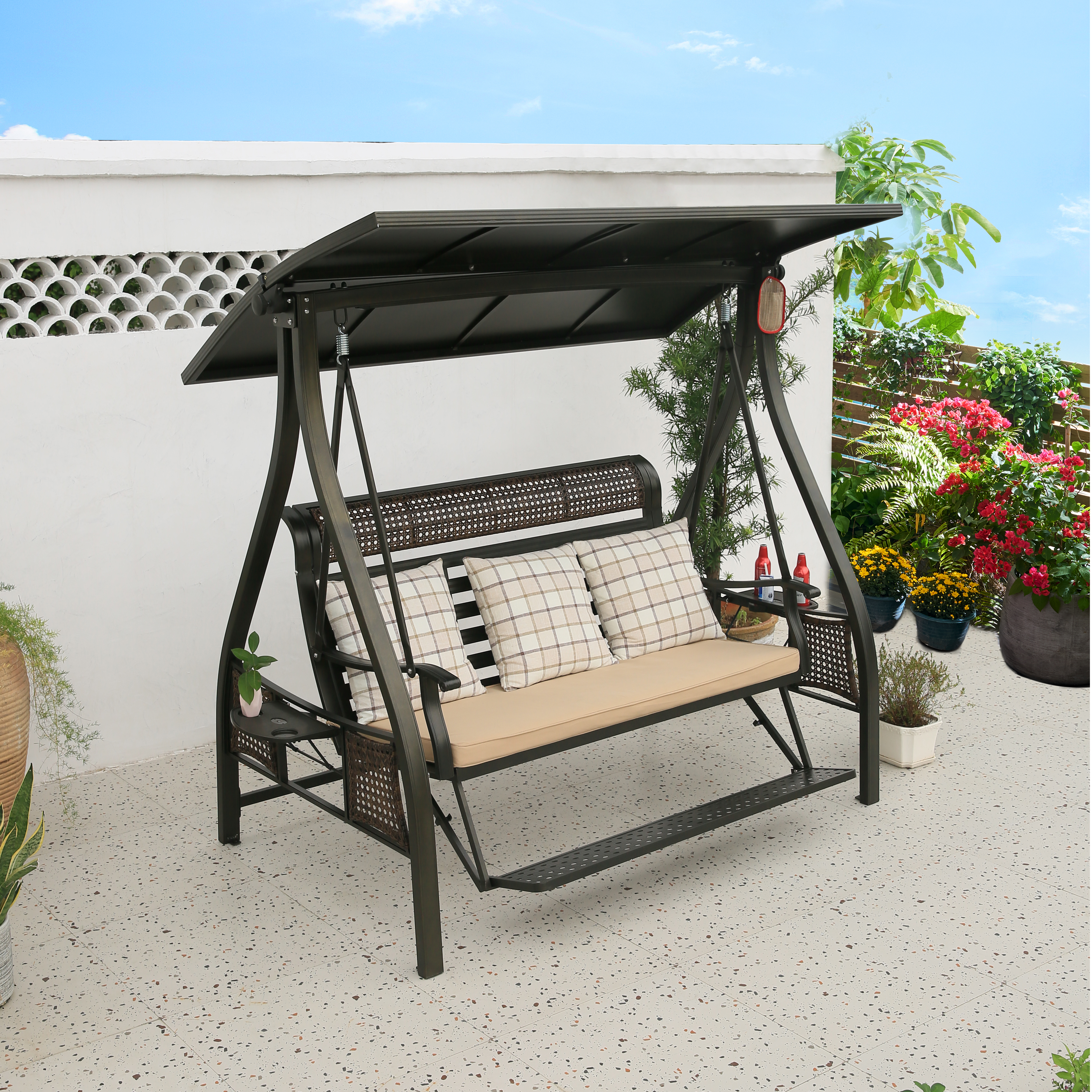 Three Seat Aluminum Swing Chair with Canopy 
