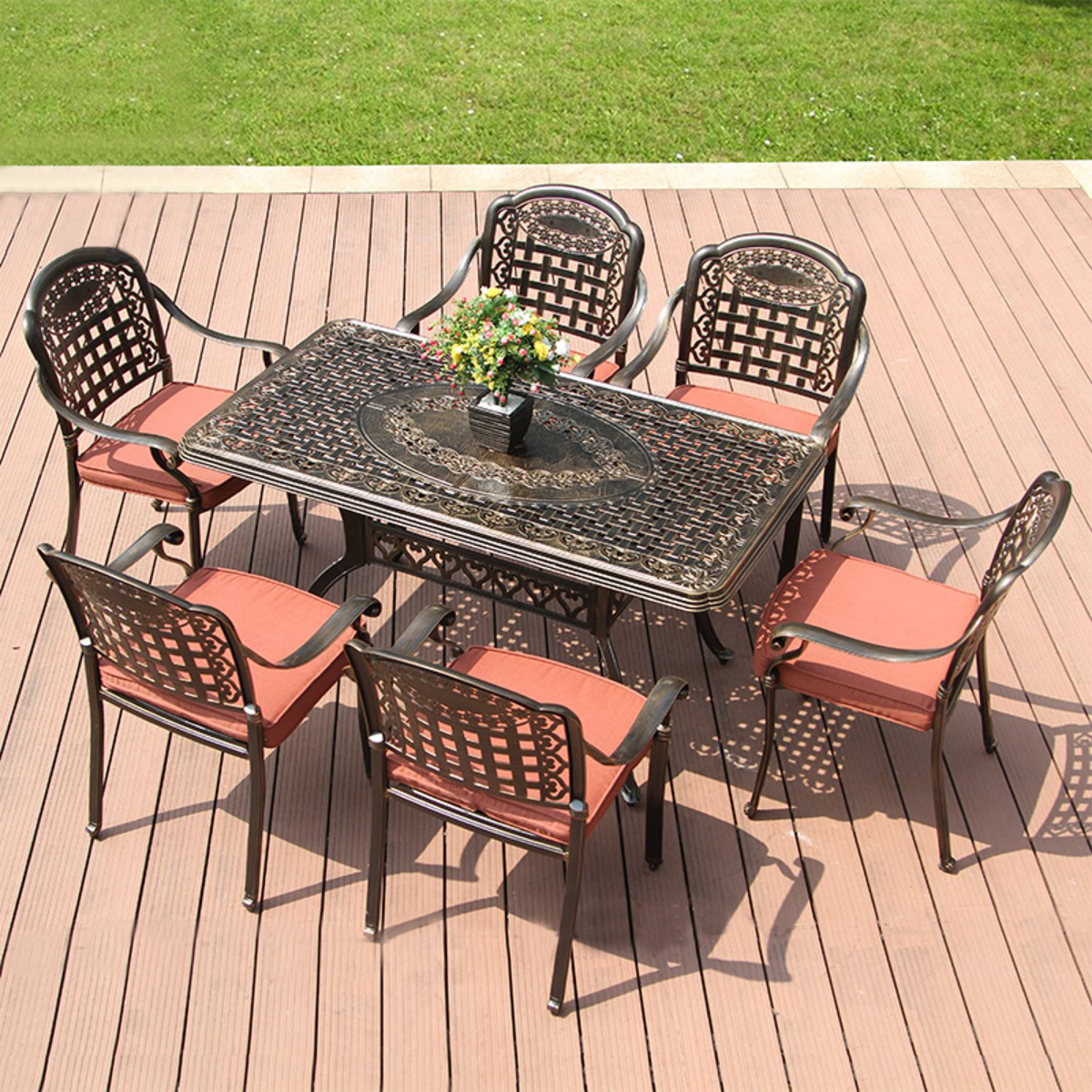 4 Seats And 6 Seats Outdoor Dining Set Cast Aluminum with Waterproof Cushion