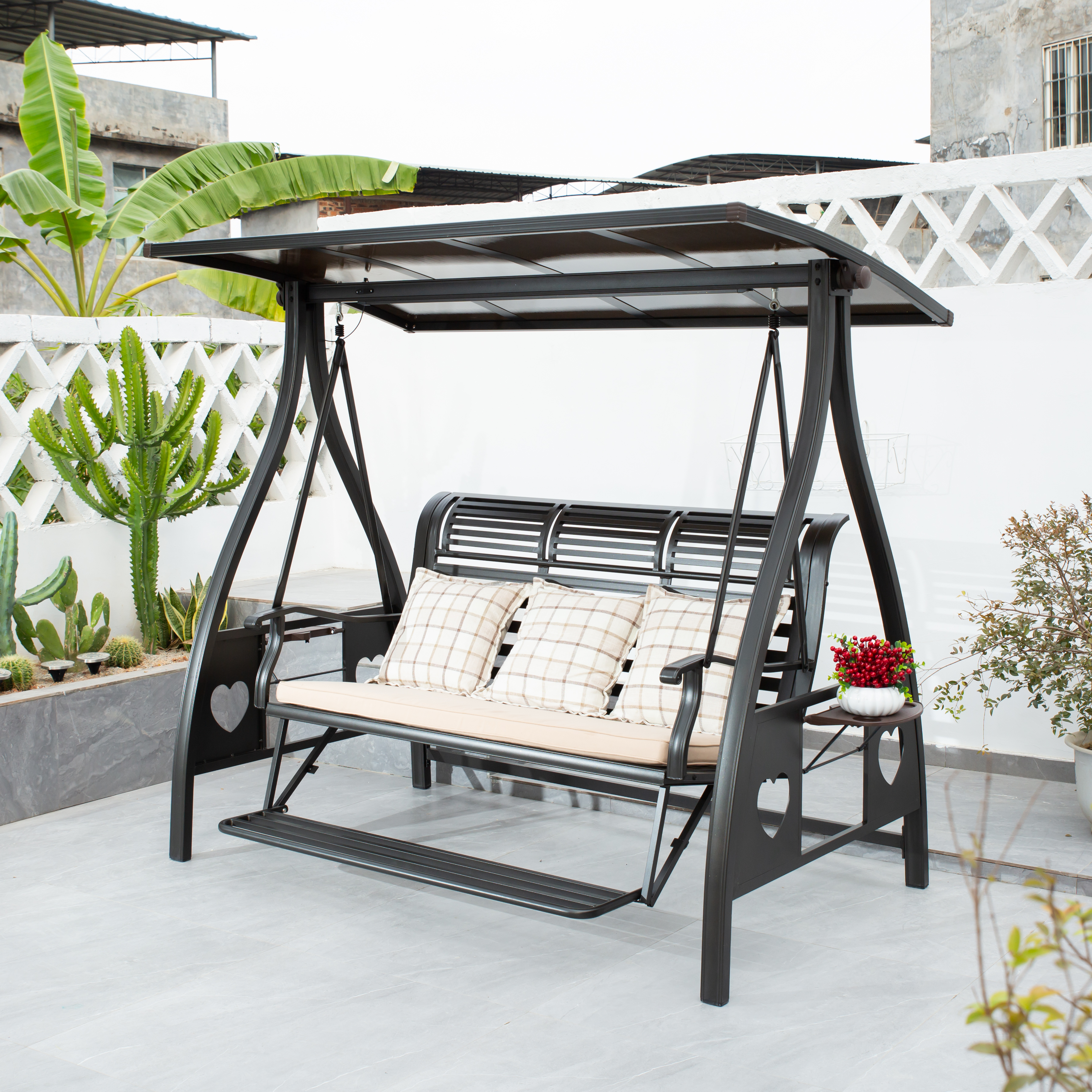 Three Seat Aluminum Swing Chair with Canopy 